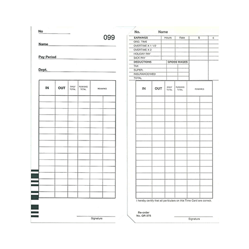 Qr375d Time Cards – Packet Of 100