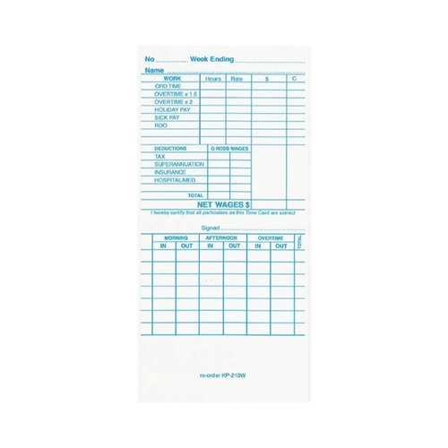 Kp210w Time Cards – Box Of 1000